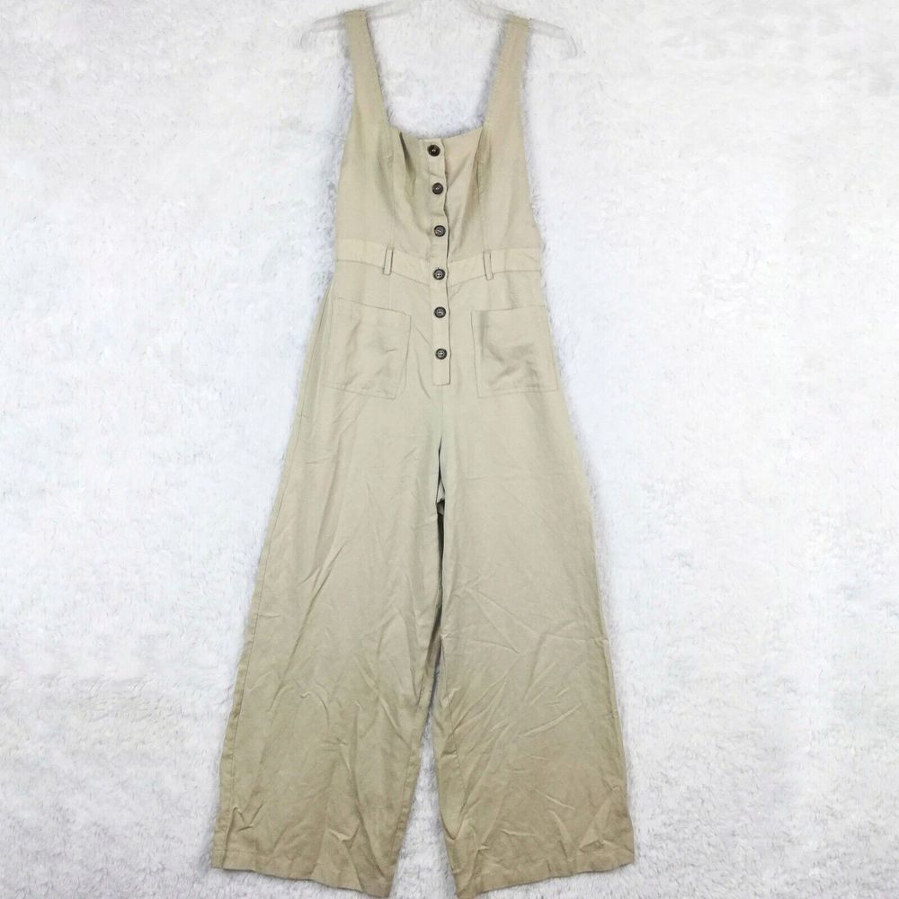 Astr Womens Jumpsuit Mirage Wide Leg‎ Sleeveless Linen Blend Natural S New